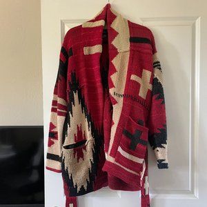 Vintage Lauren POLO hand knit sweater coat blanket oversized chunky Collectible